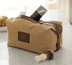 Saddle Leather &amp; Canvas Toiletry Case