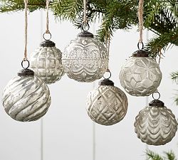 Open Box: Mercury Glass Adorned Ornaments, Set of 6 - Silver