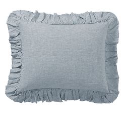 Open Box: Belgian Flax Linen Fringe Ruffle Sham, Standard - Set of 2 - Chambray