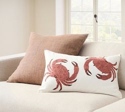 Crab Embroidered Lumbar Pillow Cover