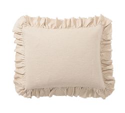 Open Box: Belgian Flax Linen Fringe Ruffle Shams, Standard, Set of 3 - Rosewater