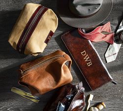 Saddle Leather &amp; Canvas Toiletry Case