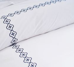 Trellis Embroidered Organic Percale Duvet Cover
