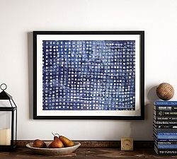Abstract Indigo Dots Framed Print