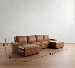 Big Sur Square Arm Leather Power Reclining Double Chaise Sectional (146"-170")