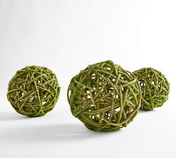 Faux Moss Coated Curly Willow Spheres - Set of 3