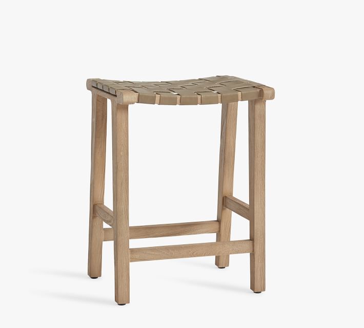 Fenton Woven Backless Leather Stool | Pottery Barn