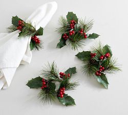 Botanical Evergreen Handcrafted Napkin Rings - Set of 4