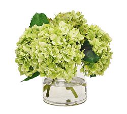 Faux Green Hydrangea In Glass Vase