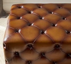 Tufted Rectangular Leather Ottoman