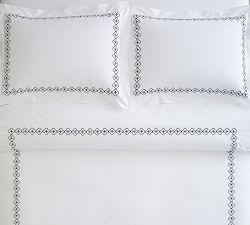 Trellis Embroidered Organic Percale Duvet Cover