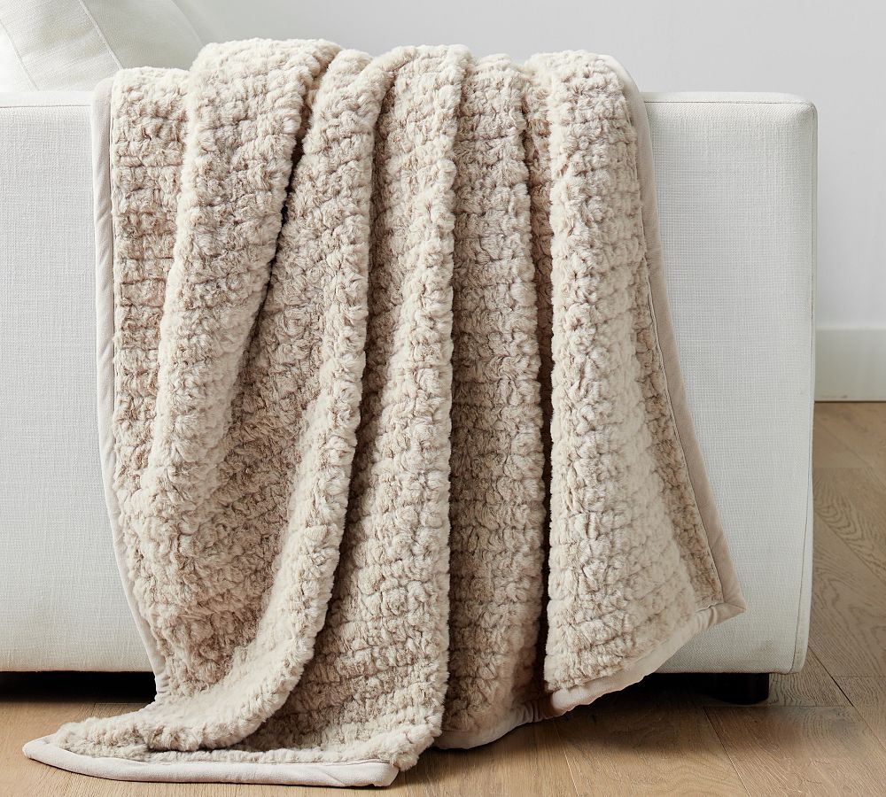 Diamond Ridge Faux Fur Throw - Light Mushroom, 50" x 60"