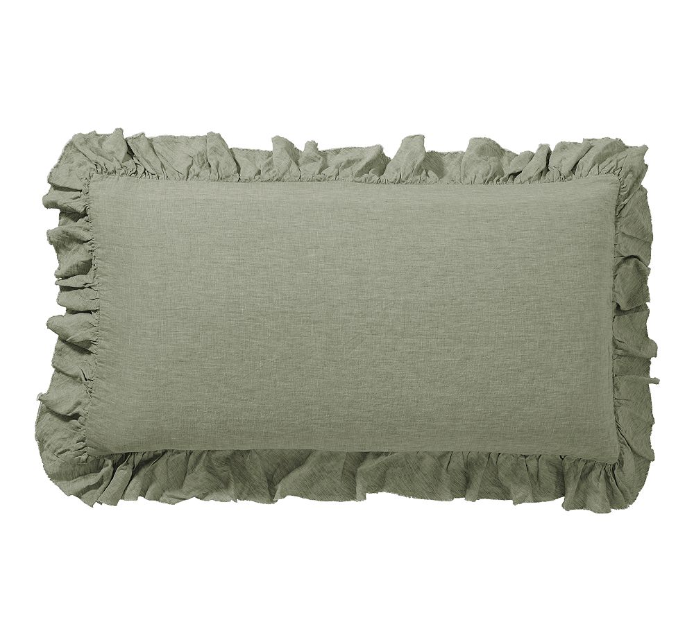 Belgian Flax Linen Fringe Ruffle Sham - Loden, King, Set of 2