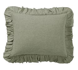 Open Box: Belgian Flax Linen Fringe Ruffle Sham, Standard, Set of 3-Loden