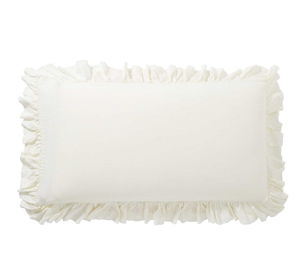 Belgian Flax Linen Fringe Ruffle Sham - Classic Ivory, King, Set of 2