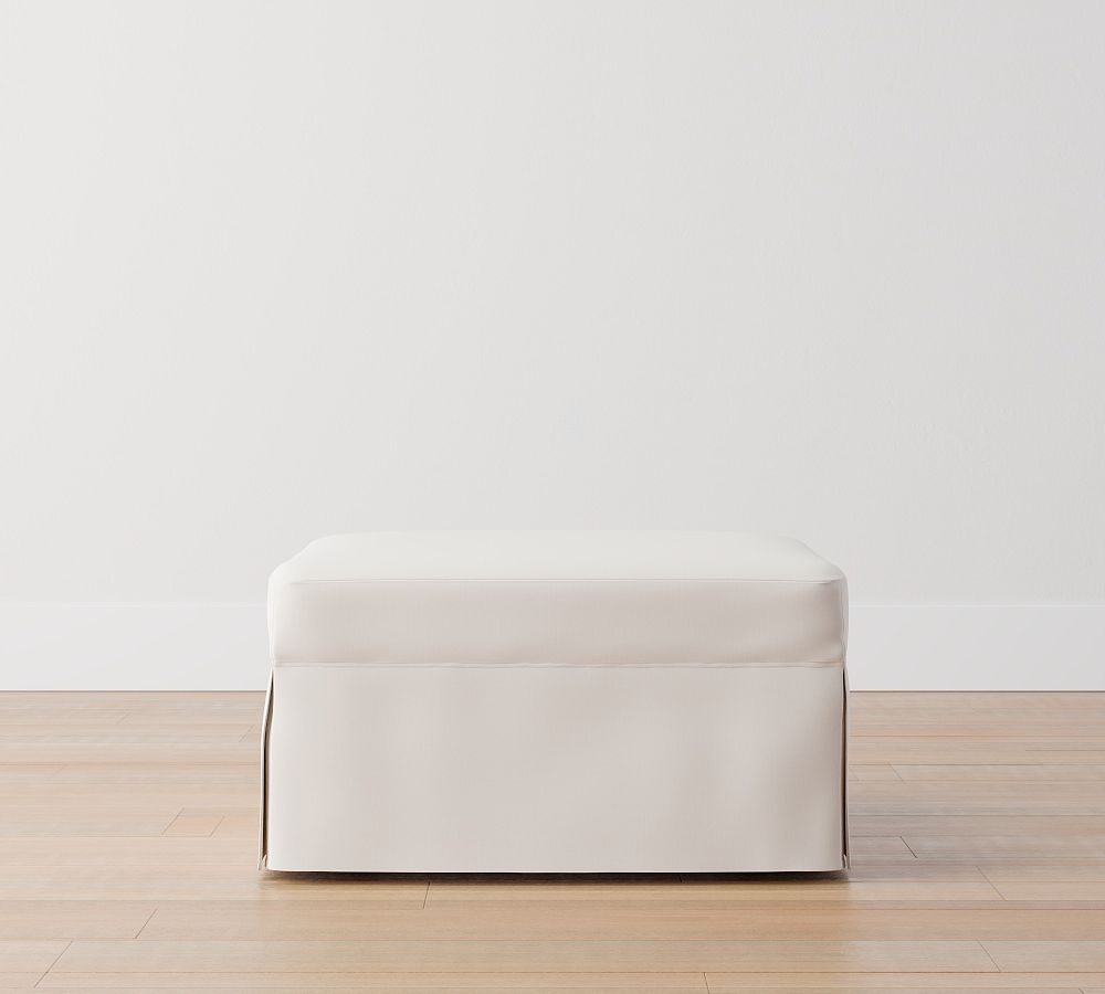 York Slipcovered Ottoman - Polyester Wrapped Cushions, Performance Textured Weave White