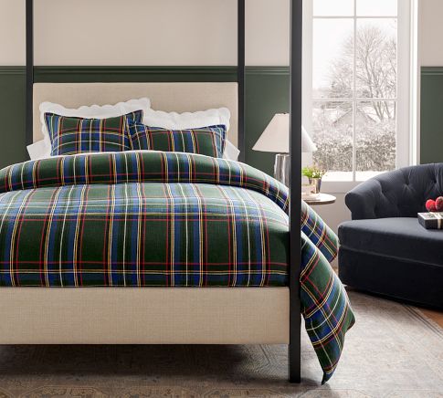 Stewart Plaid Cotton Duvet, Green, King/Cal. King