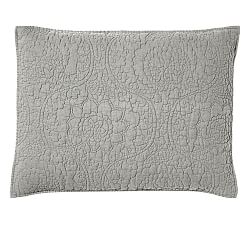 Open Box: Belgian Flax Linen Floral Stitch Quilted Sham, Standard, Set of 2 - Flagstone