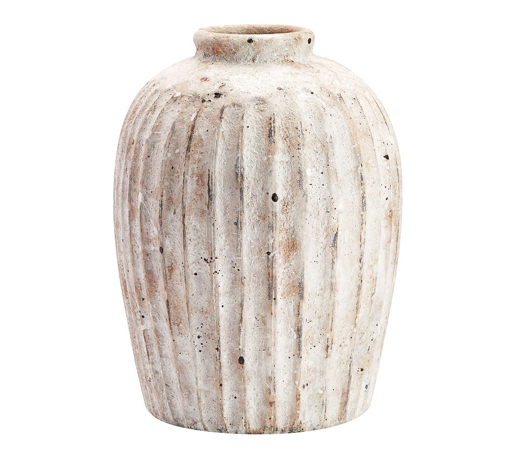 Weathered Handcrafted Terracotta Vases - Small, 11.25"H, White