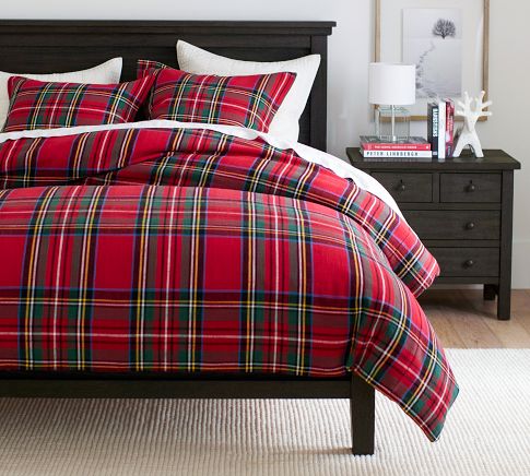 Stewart Plaid Cotton Duvet, Red, Double/Queen