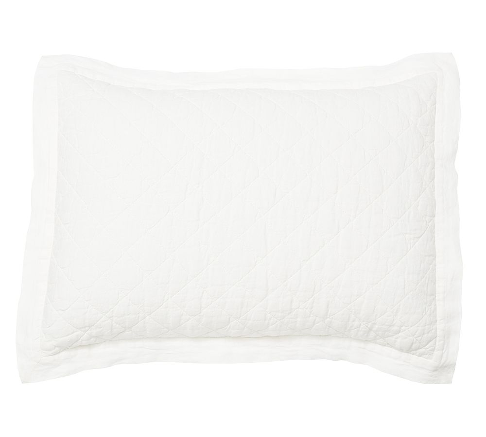 Belgian Flax Linen Diamond Quilted Sham - White, Standard, Set of 2