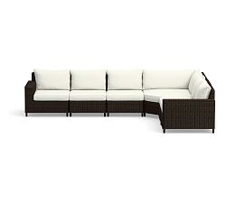 Torrey Square Arm Sectional Set 6pc w/ Wedge - 1 Wedge Corner, 3 Armless Chair, 1 LA, 1 RA, High Performance Canvas; White