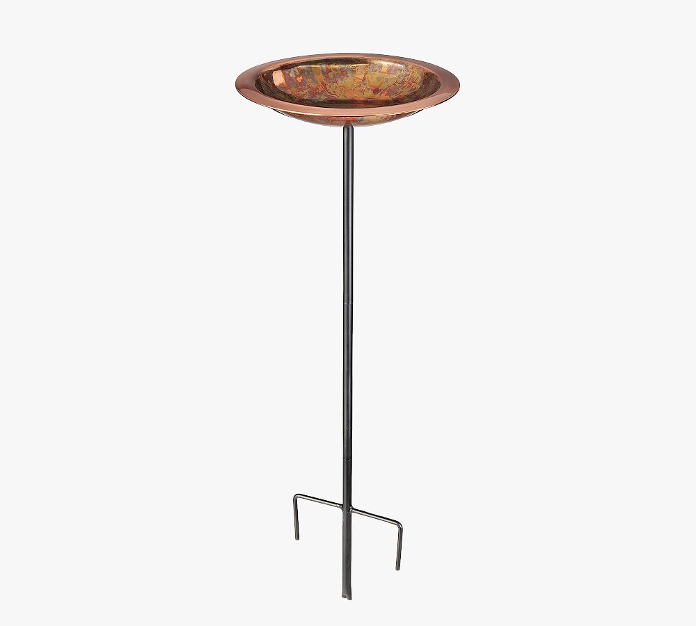 Copper Bird Bath on Garden Pole - Torched Copper