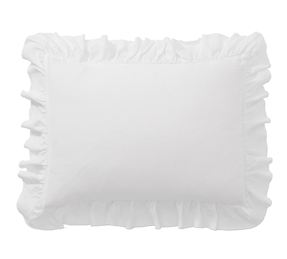 Belgian Flax Linen Fringe Ruffle Sham - Standard, Set of 2, White