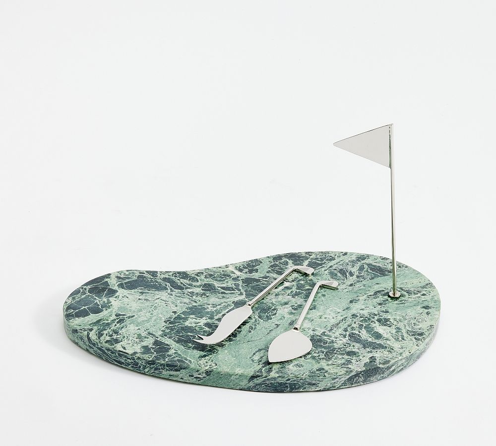 Figural Golf Marble Cheese Board & Cheese Knives Set