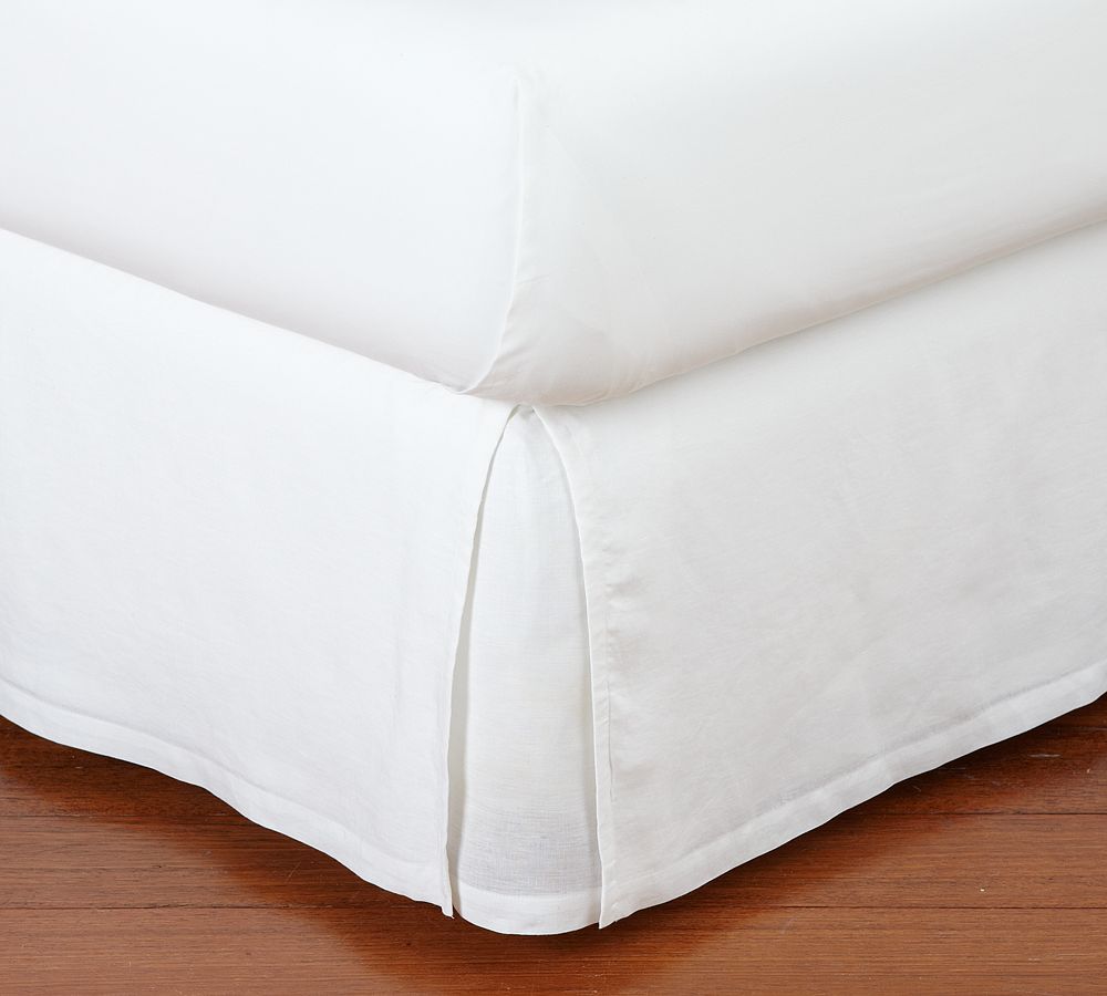 Belgian Flax Linen Bed Skirt with Side Pleats - White, King