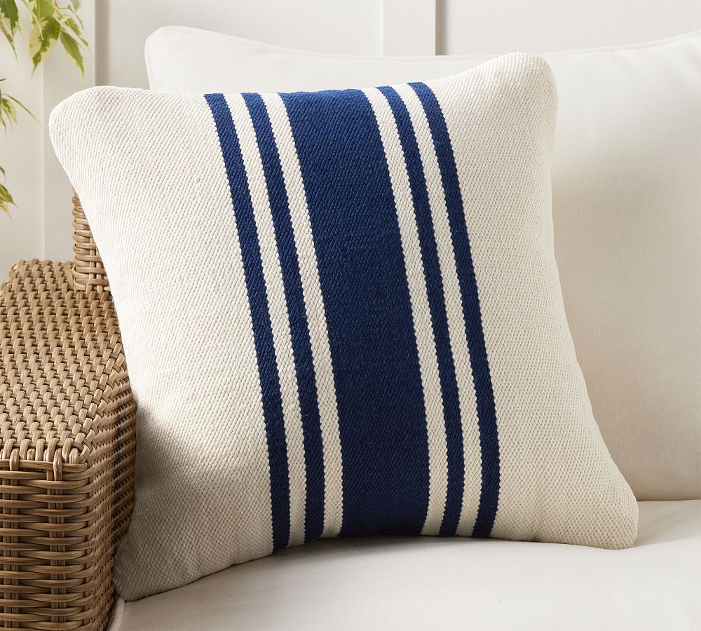 Modern Farmhouse Striped Outdoor Pillow - Navy, 20"