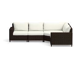Torrey Square Arm Sectional Set 4pc w/ Wedge - 1 Wedge Corner, 1 Armless Chair, 1 LA, 1 RA, High Performance Canvas; White