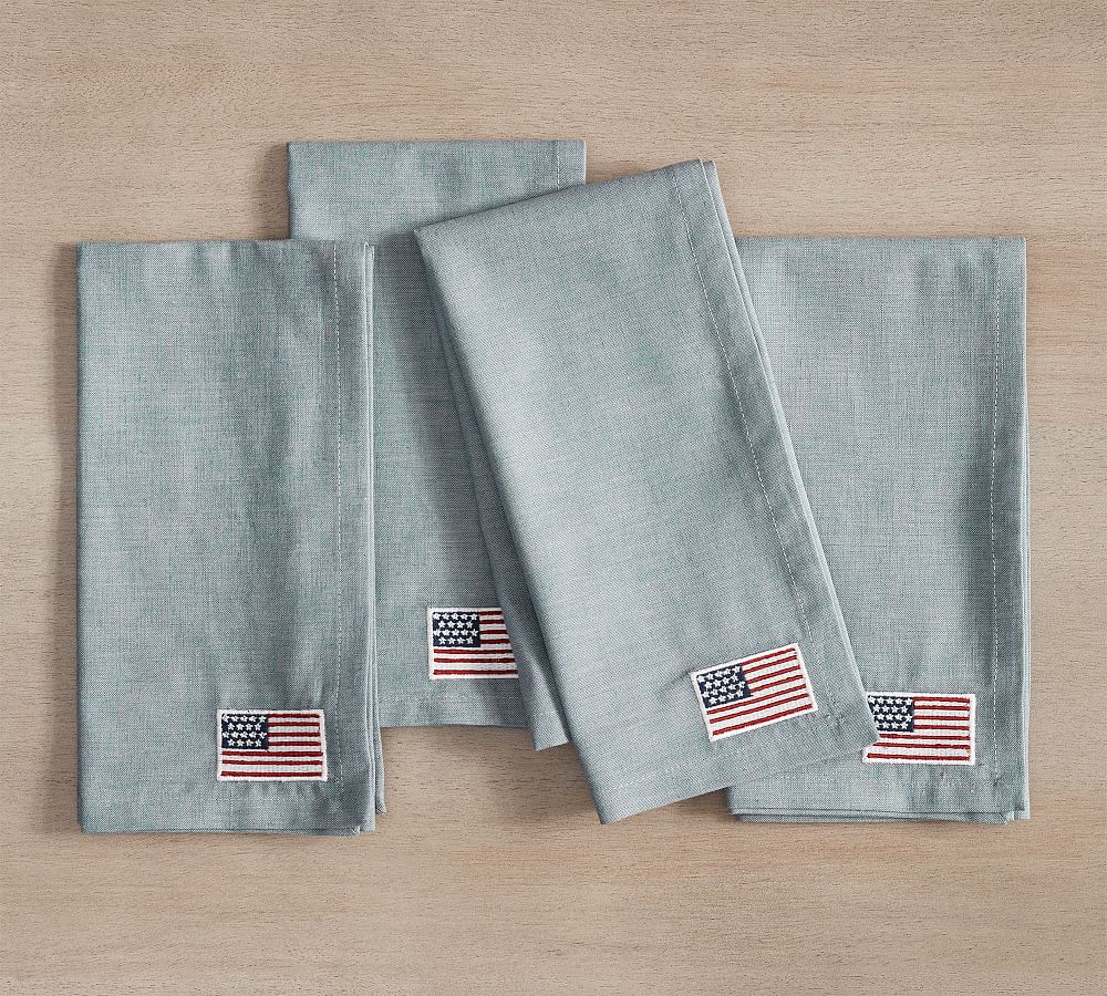 American Flag Icon Cotton/Linen Napkins - Set of 4 - Set of 4 - Chambray