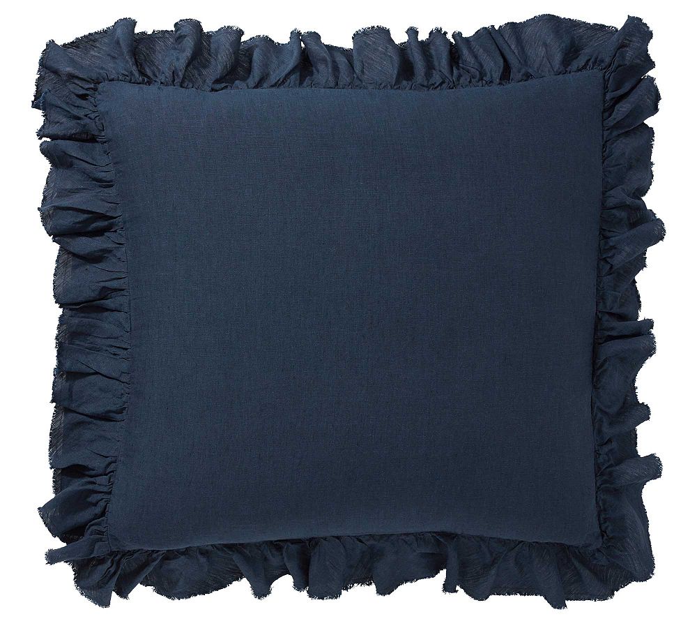 Belgian Flax Linen Fringe Ruffle Sham - Set of 2 in Midnight
