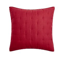 Open Box: Belgian Flax Linen Tufted Quilted Sham, Euro, Set of 2- Red Berry