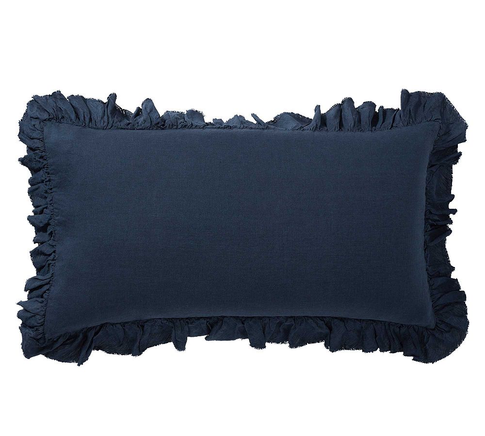 Belgian Flax Linen Fringe Ruffle Duvet Cover - Midnight, King, Set of 2