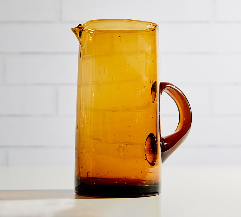 Moroccan Handcrafted Recycled Glass Pitcher - Amber