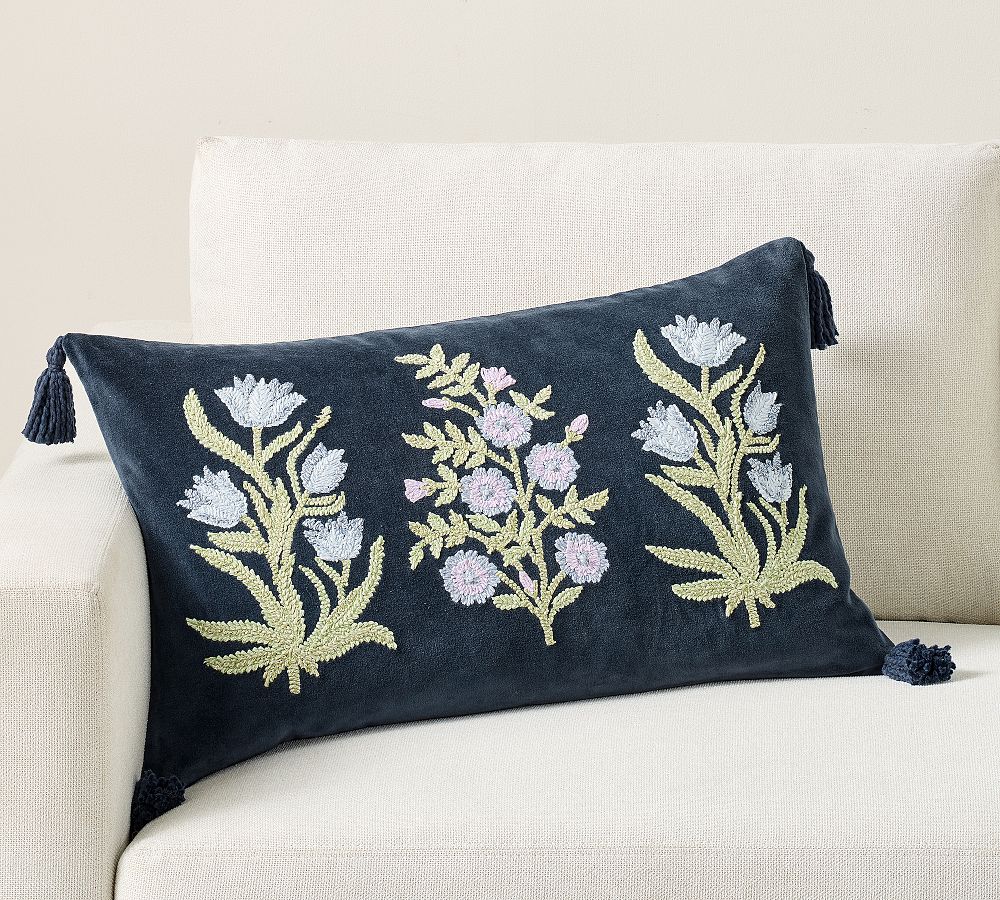Roller Rabbit Floral Decorative Lumbar Pillow Cover - Blue Multi, 16" x 26"
