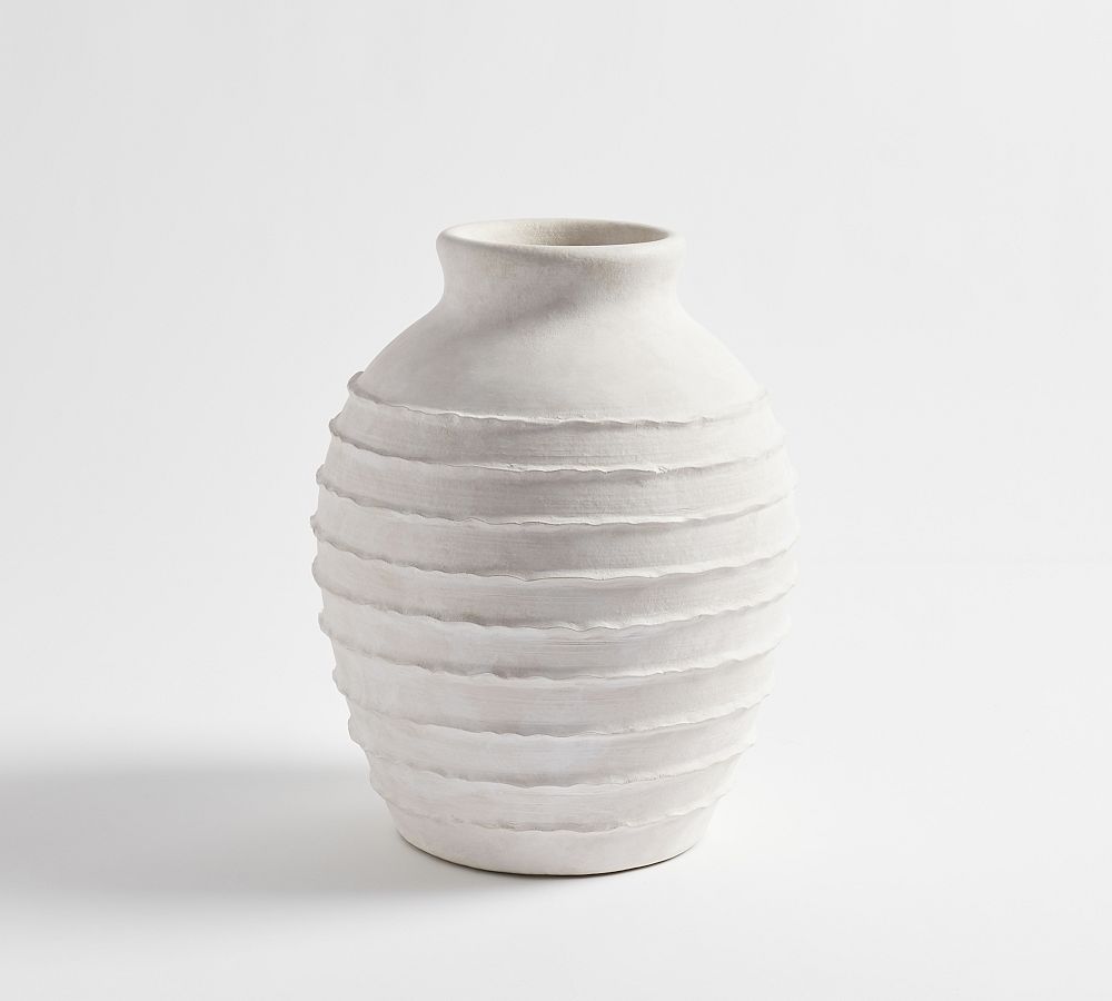 Artisan Handcrafted Terracotta Vases - Tall Ribbed, True White