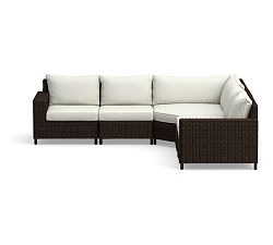 Torrey Square Arm Sectional Set 5pc w/ Wedge - 1 Wedge Corner, 2 Armless Chair, 1 LA, 1 RA, High Performance Canvas; White