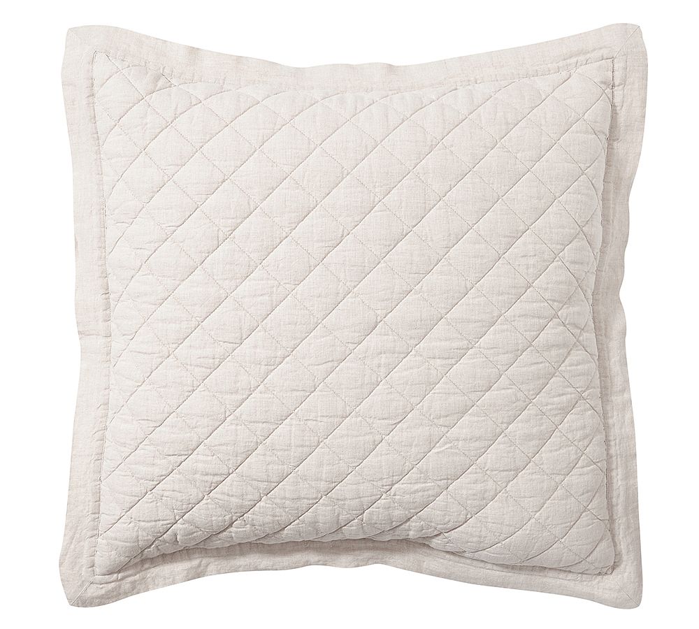 Belgian Flax Linen Diamond Quilted Sham - Flax, Euro, Set of 3, COLOR-flax
