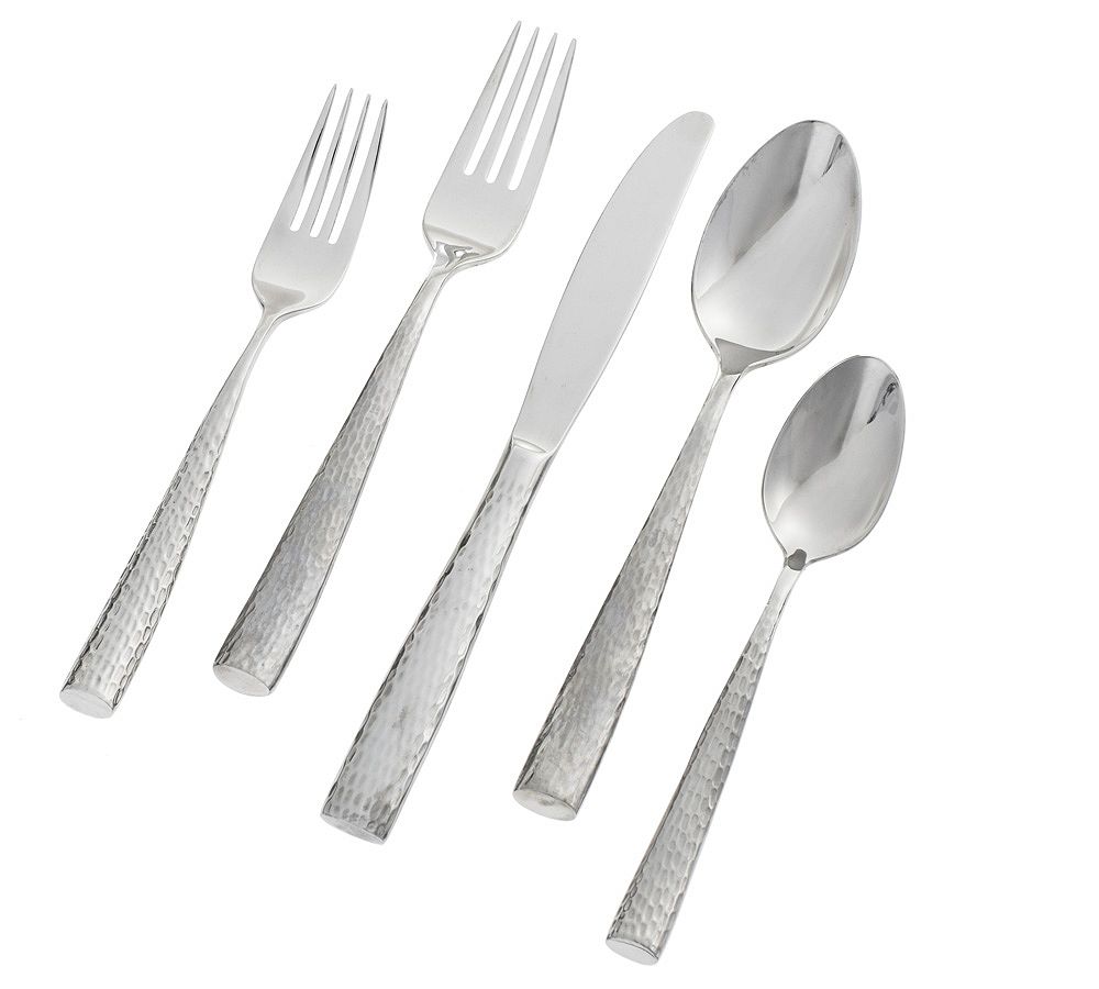 Shiny Hammered Handcrafted Flatware Sets - Set of 5