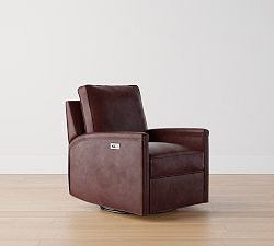 Open Box: Tyler Square Arm Leather Power Swivel Glider Recliner, Without Nailheads-Merlot-Legacy