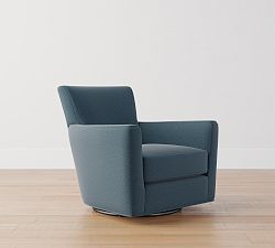 Open Box: Irving Square Arm Upholstered Swivel Armchair - Polyester Wrapped Cushions - W/O Nailheads - Rustic Chenille Slate