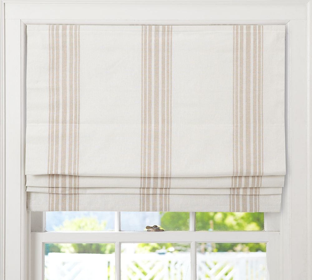 Riviera Striped Roman Blackout Shade - Sandalwood, 48" W x 64" L