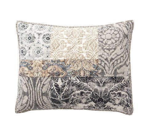 Tessa Handcrafted Cotton Linen Patchwork Quilted Sham