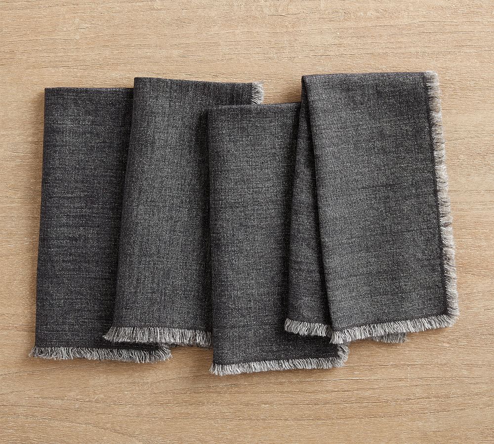 Frayed Oversized Linen Napkins - Set of 4 - Set of 4 - Ebony
