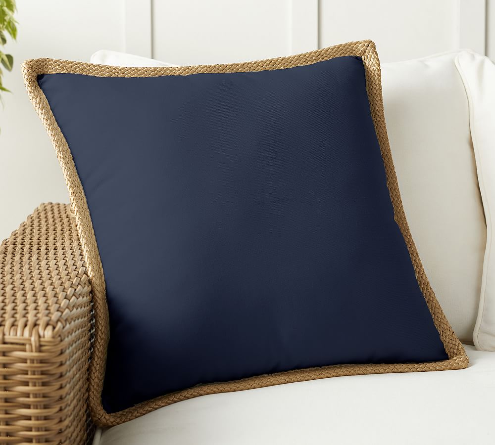 Pottery Barn Faux Natural Fiber Trim Outdoor Pillow - Ink, 20"