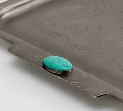 Western Silver &amp; Turquoise Handled Tray