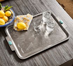 Western Silver &amp; Turquoise Handled Tray